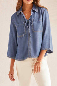 Elbow SLV Blouse w/Lace Up